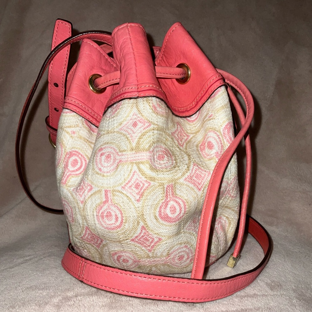 Coach Mini Dempsey Bucket Jacquard Rose PINK Leather Trim. - Picture 2 of 9